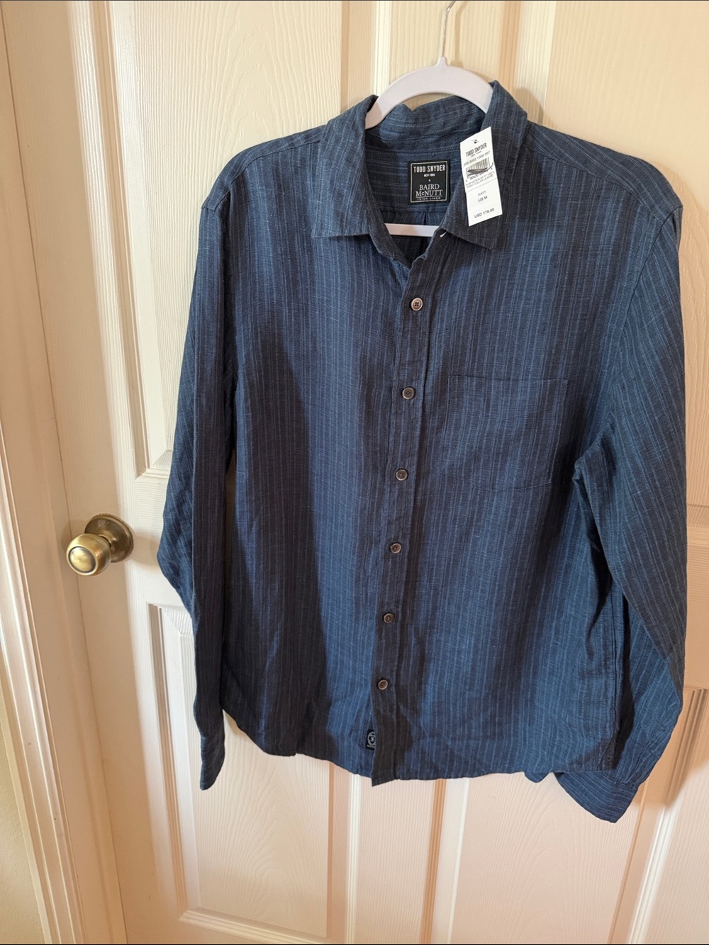 Todd Snyder Navy Slim Fit Linen Point Collar LS Shirt Sz M.  New. Box55